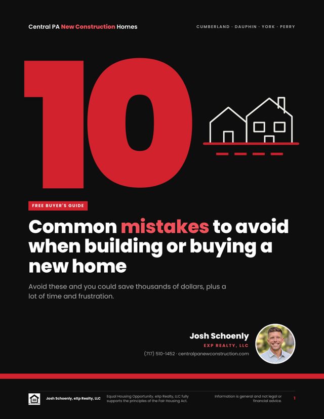 Cover of the guide 10 Common Mistakes to Avoid When Building or Buying a New Home by Josh Schoenly, eXp Realty